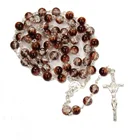 Cross Pendant 2021 Wholesale Holy Religion 8mm Glass Beads Rosaries Catholic Gifts Cross Pendant Necklace