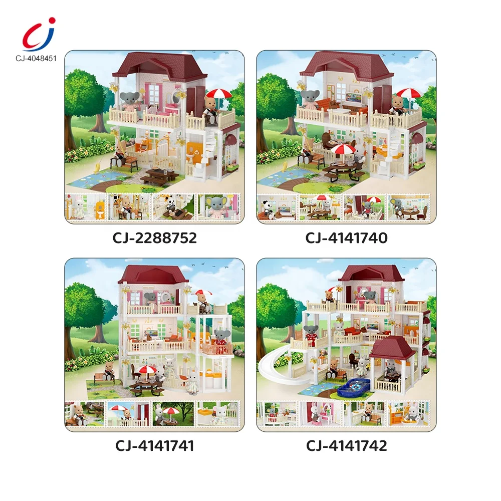 Chengji wholesale kids indoor game educational play house diy villa toys luxury doll house for small girls