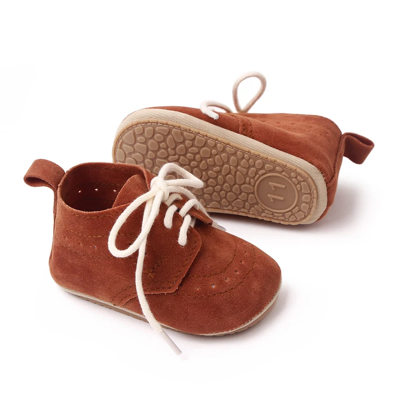 British Style Solid Color Sanded Leather Baby Non-slip Bow Front Lace-up Toddler Shoes manufacture