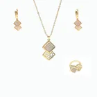 Bridal Earrings 2021 Luxury Gold Plated ZC Square Bridal Wedding Ring Necklace Earrings Jewelry Set