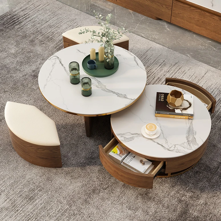 Pretty Design Multifunctional Furniture Combination Lift Top Luxury Modern Metal Coffee Table Round