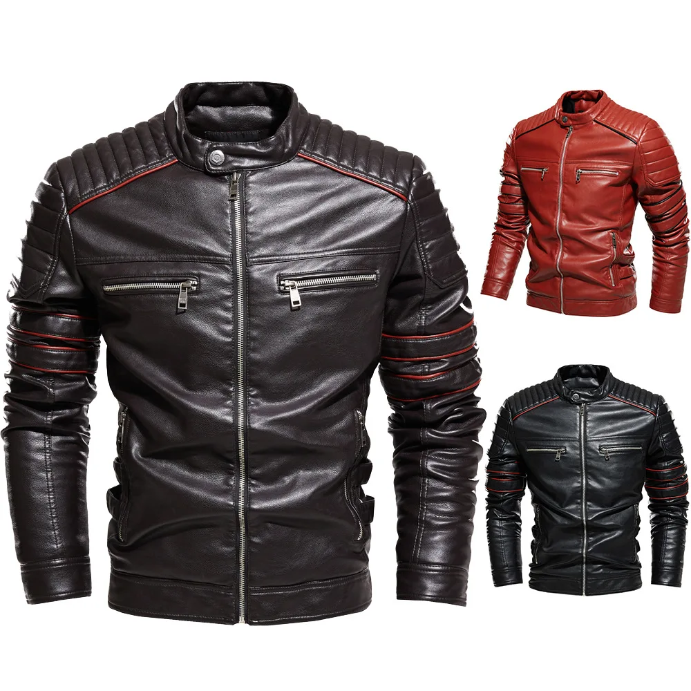 Mens Standing Collar Slim Leather 