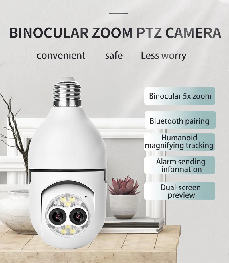 ICsee 4mp Indoor Dual Lens Light Bulb cctv Camera Wireless 360 Degree Panoramic 2mp Wifi bulb light Dual Lens ptz Network Camera