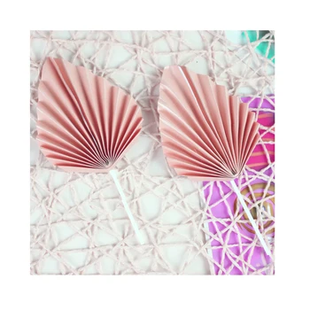 Hot sale Baking cake decoration birthday cake topper folding fan net red gold pink folding fan cake toppers for party