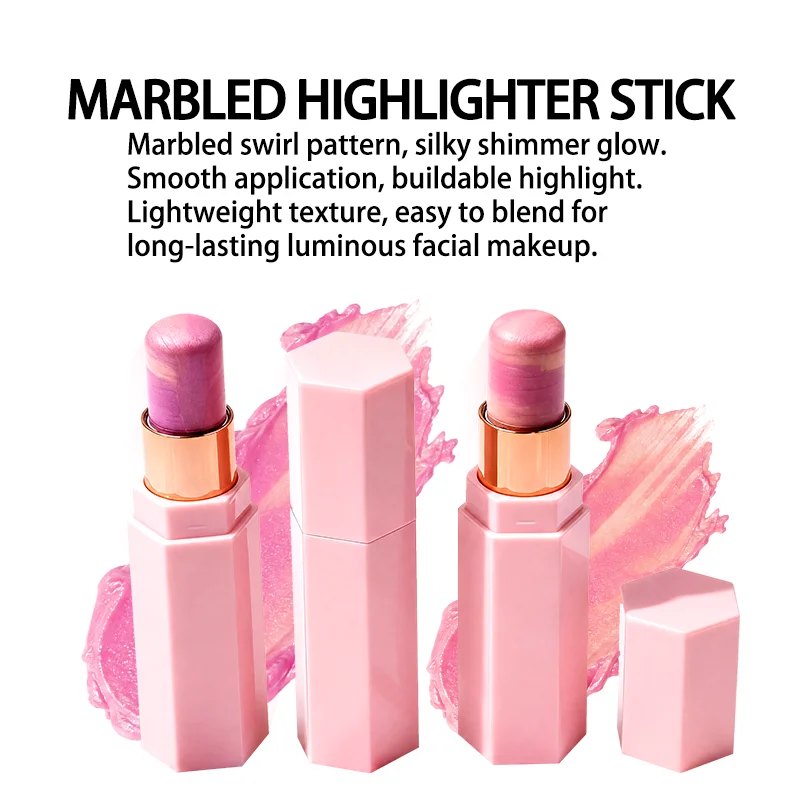 product custom logo face highlighter stick with pink gradient shimmer finish for private label beauty brands oem odm-3
