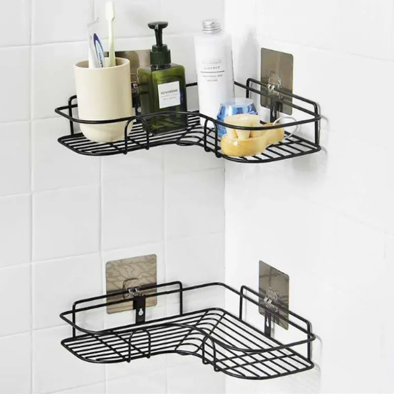 Wall-Mounted Metal and Iron Adhesive Shelf Rack Kitchen and Bathroom Storage Organizer  Wall-Mounted Metal and Iron Adhesive She