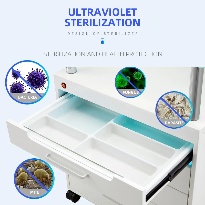 Cosmetic Cart Beauty Trolley Medical Cart For Beauty Bed With LED Cold Light UV Ozone Disinfection Cabinet Tattoo Lamp