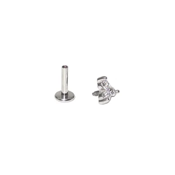 Zircon Prong Set Triangle Top on Internally Threaded 316L Surgical Steel Flat Back Studs for Cartilage, Labret, and More