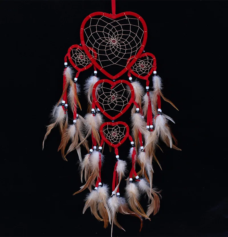 Dream Catcher Circular With Red Feathers Wall Hanging Decoration Decor Craft 