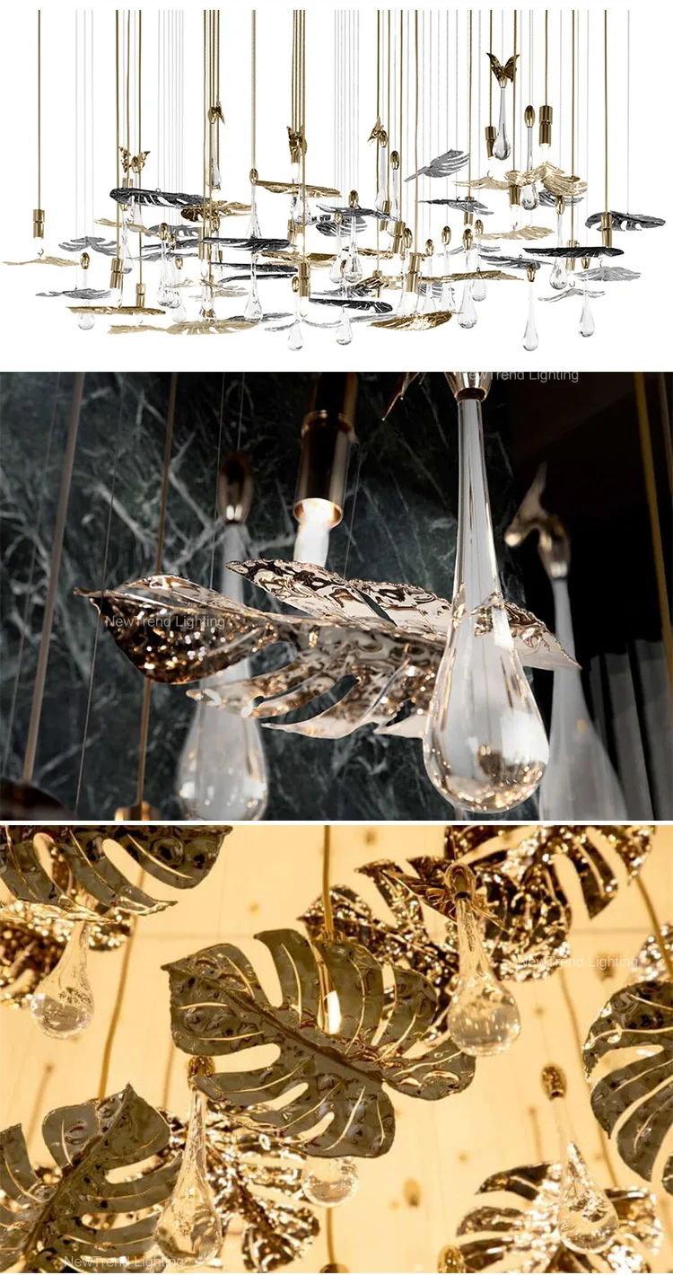CPL-341 Nature Style Indoor Decoration Hanging Lighting Villa Hotel Hall Staircase Leaf Shape Led Chandelier supplier