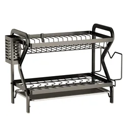 New design product two layers kitchen dish carbon steel drying rack storage