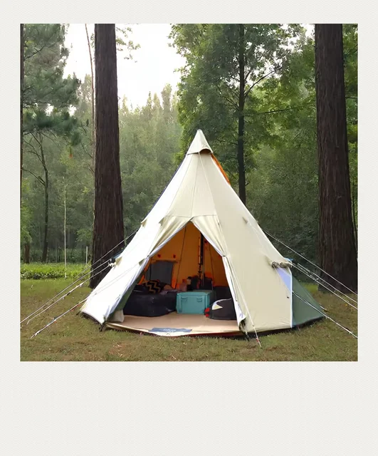 Indian Tipi Glamping Tent Large Cotton Canvas Double Oxford Layers Modern Square Shape 4-Person Custom Automatic Hotel Use