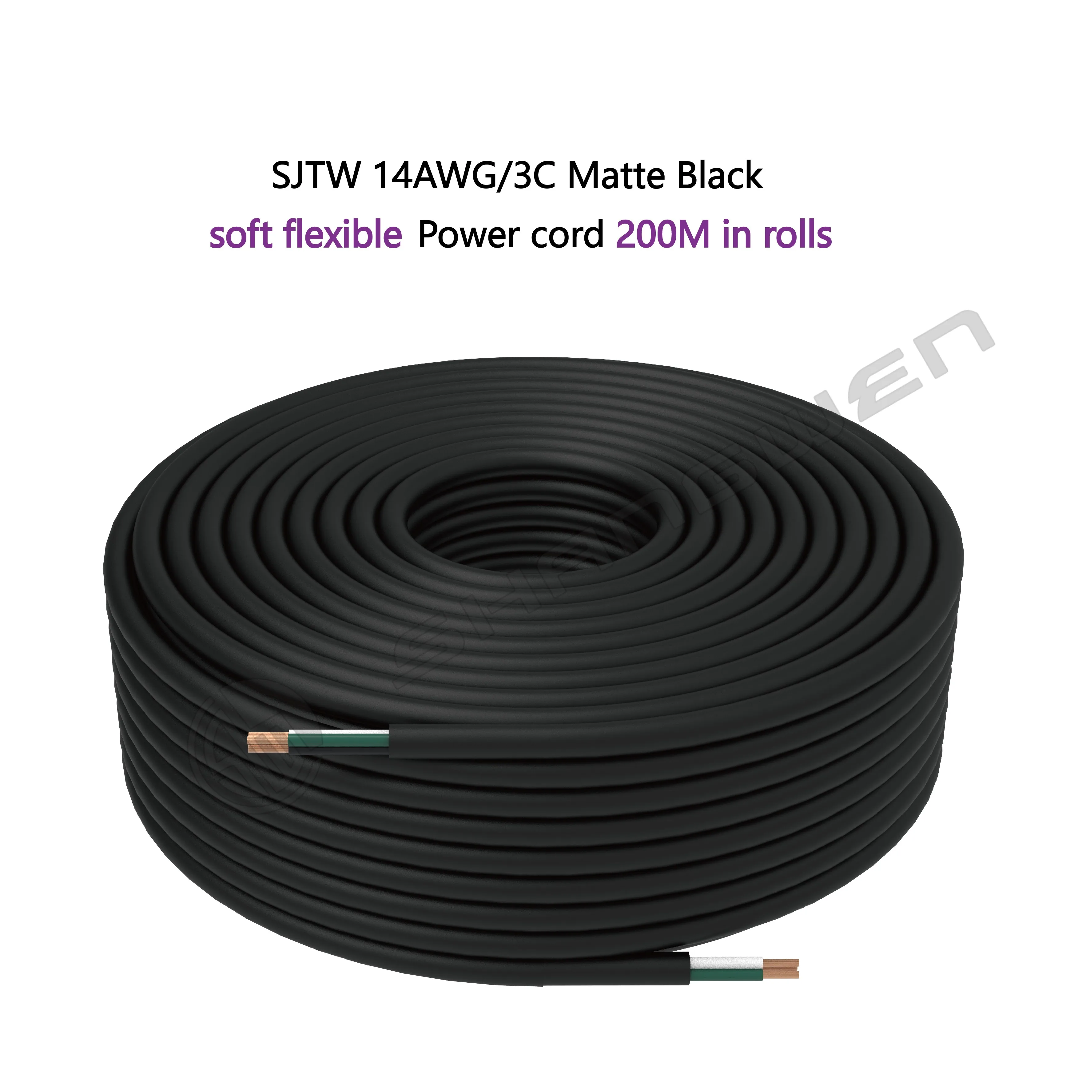Power Cord Cable 3*14AWG 300V 3C UL SJTW 300V 105℃ Black Power Cord 14awg 3Core SJTW 300V PVC Soft Power Cable Cord