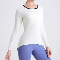 Wholesale Breathable Solid Color Outdoor Running Sports T Shirt Long Sleeve Back Split Yoga Tops Casual Fitness Shirt For Womens
