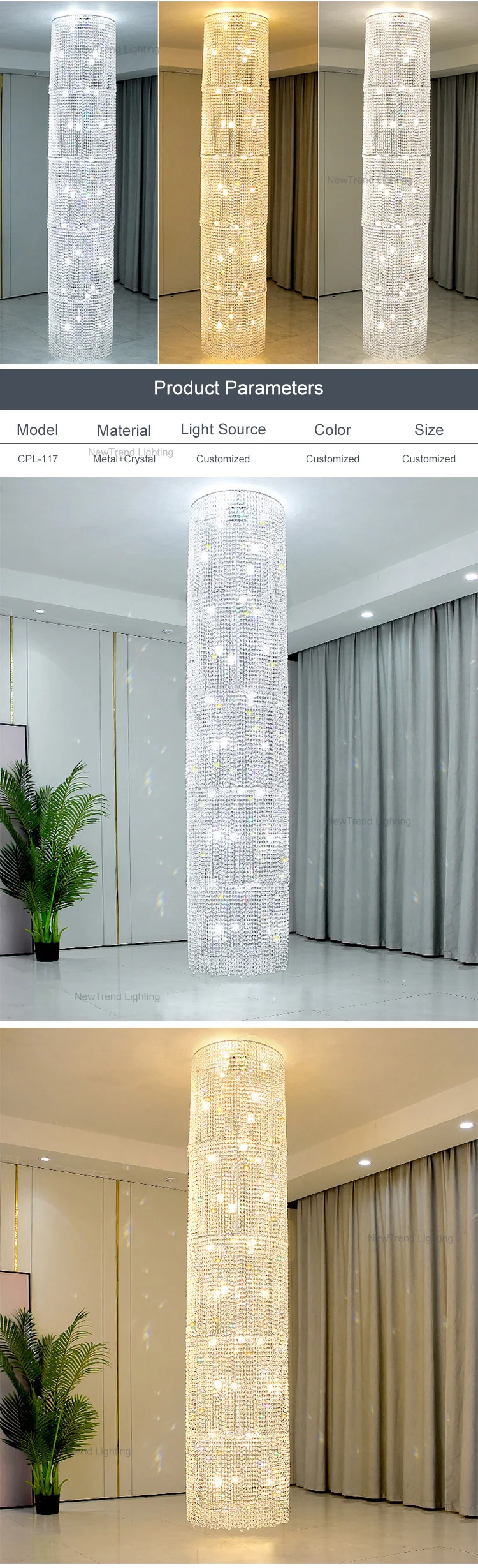 CPL-117 Elegant Style Indoor Decoration Hotel Lobby Villa Staircase Custom Crystal Chandelier Light details