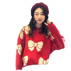Printed Knits Women's New Crewneck Ugly Merry Christmas Bowknot Printed Pullover Knits Sweater