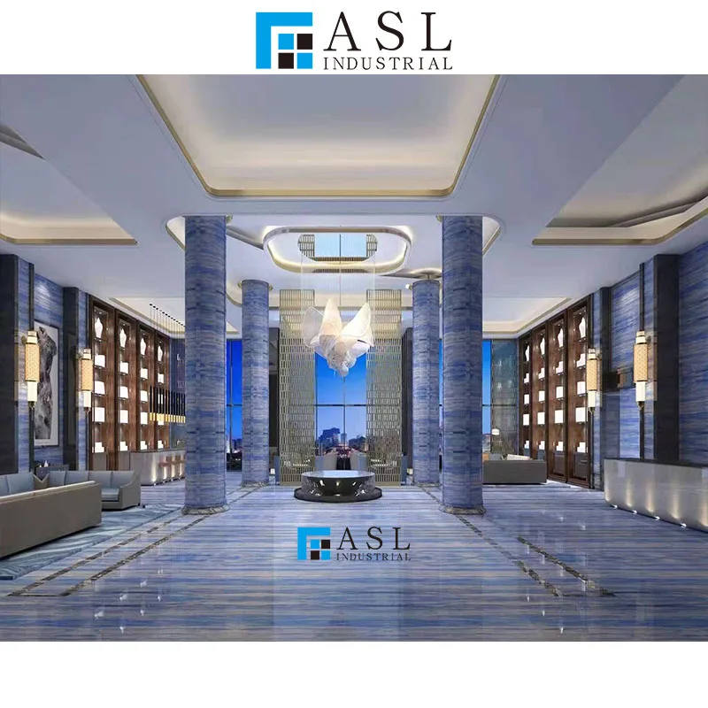 The factory directly laid the floor marble, the lobby with dark blue macau blue marble