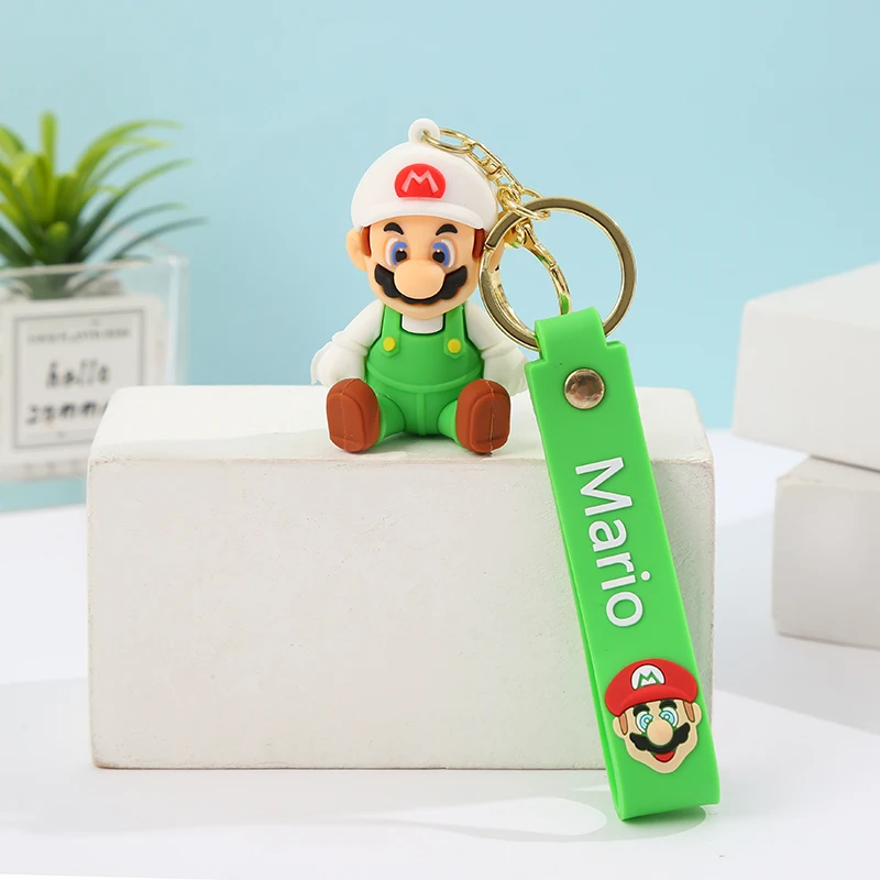Hot selling Game Mario Bros Luigi Character Cartoon Car key cute Super Mario Pvc Keyring Custom 3D Kawaii Silicon Mario Keychain