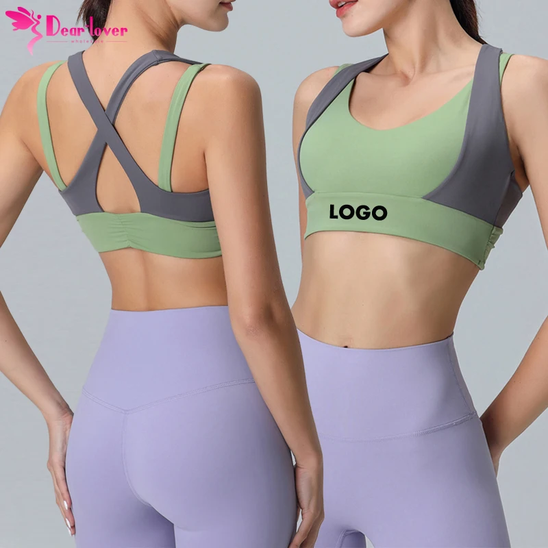 Dear-Lover Wholesale Custom Logo Ladies Active Gym Push Up Woman Criss-Cross Back Sports Bra Yoga