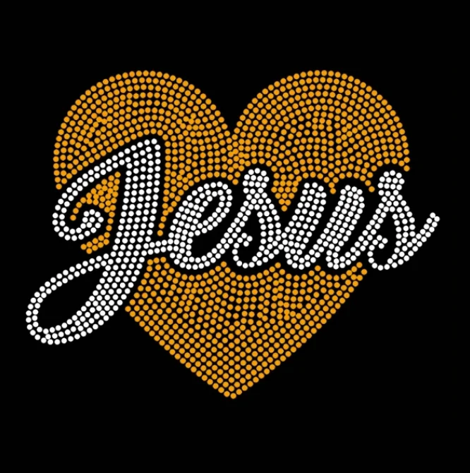 rhinestones for tshirts custom logo letter printing jesus god with heart heat transfer rhinestone sheets