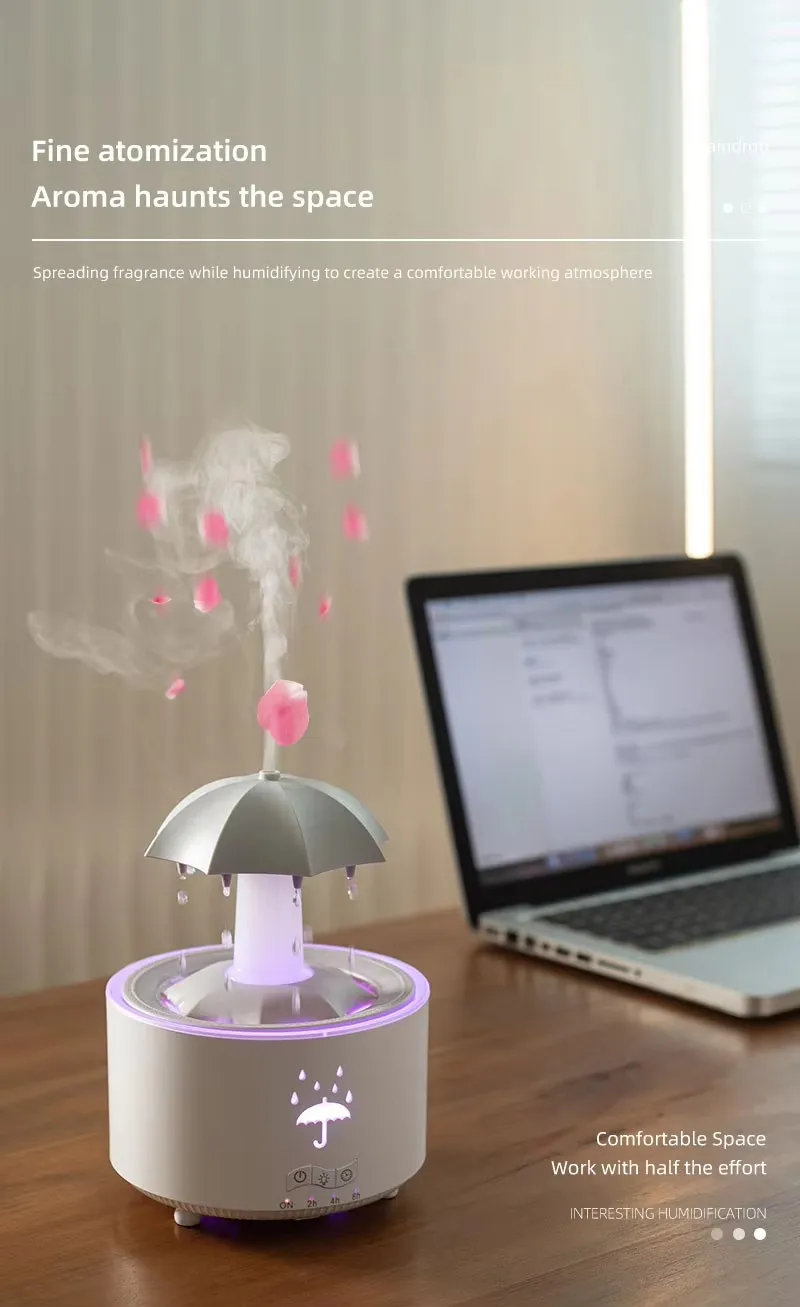 New Design Rotating Umbrella Water Drops Essential Oils Diffusers Aromatherapy Humidifier Colorful LED Night Light 7 He46bb6146c11404db43d201cced773d61