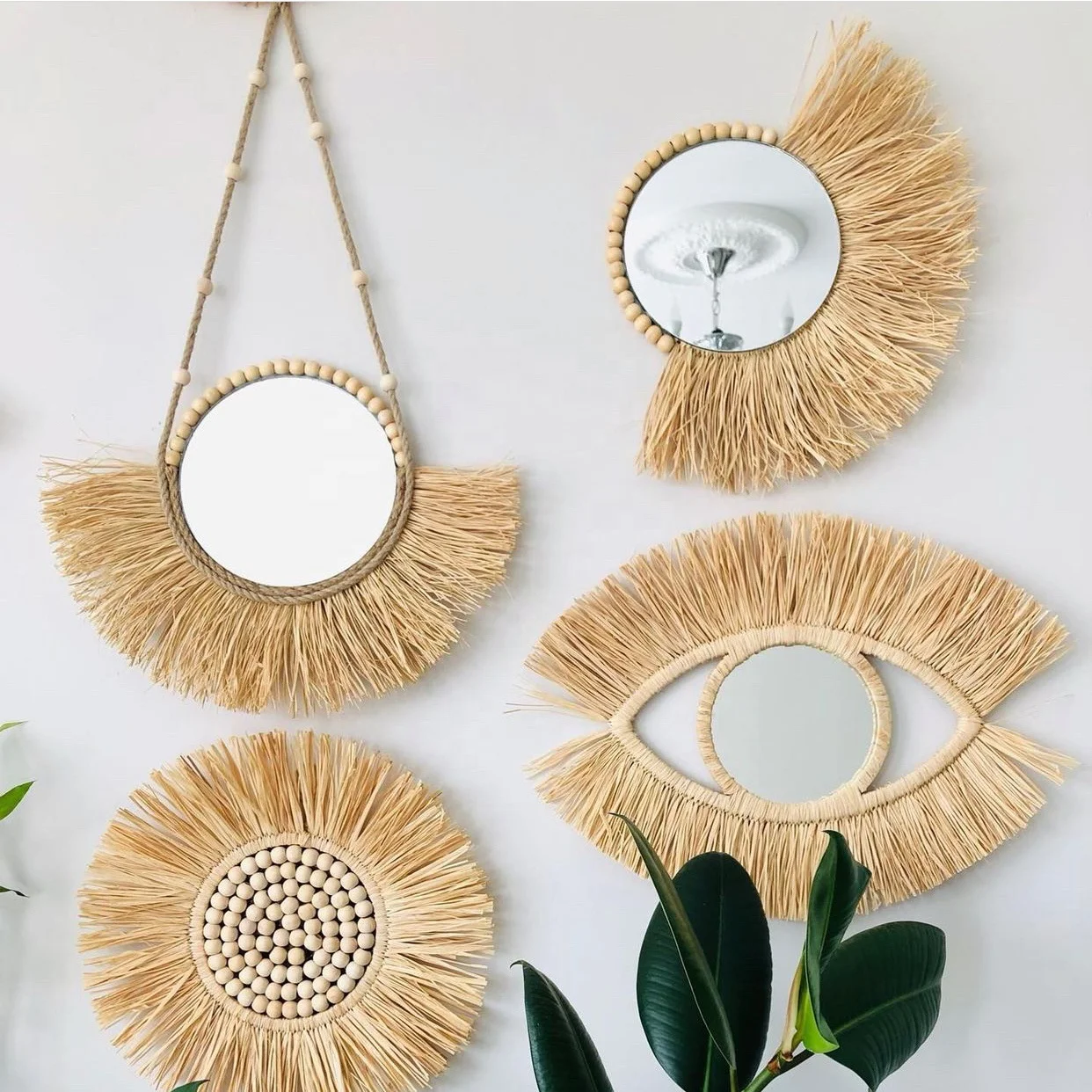 Handwoven seagrass wall mirror unique straw mirror decor wall decorative mirror