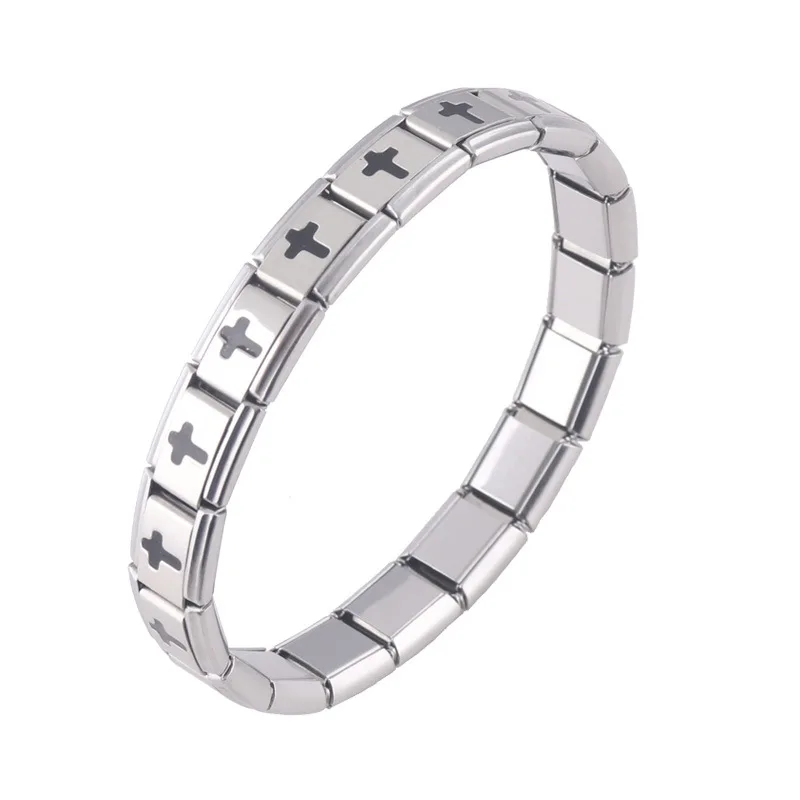 Hot selling stainless steel bracelet classic creative cross Italian charms elastic bracelet