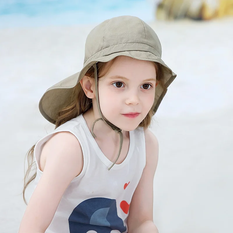 Hot Sale Sun Cap Kids UV Protection Unicorn Summer Beach Play Hats Wide Brim Neck Flap for Girls Bucket Hat