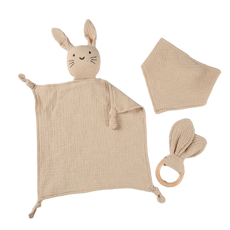 Kid cotton Infant baby saliva towel rabbit safety Bibs Sets animal teether toddler pacifier soothe bunny towel blanket