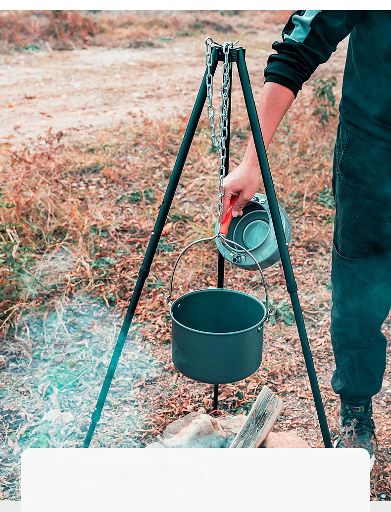 3 Sections Outdoor Camping Cooking Stand Durable Aluminum Alloy Tripod Hanging BBQ Grill for Campfire Picnic