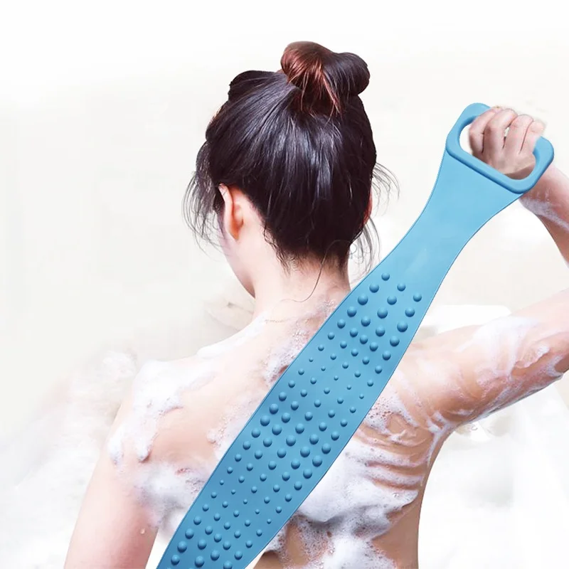 Wellfine Hot Sell Silicone Wash Bath Brush Shower Massage Exfoliator Scrubbing Belt  Long Silicone Back Bath Belt