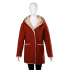 Fur Coat Wholesale Fashion Winter Red Faux Fur Trimming Long Sleeve Hooded Coat