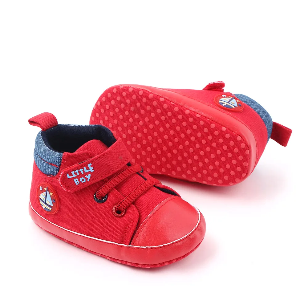 Cartoon Retro High Top Fashion Trend Alphabet Decorated Baby Canvas Toddler Shoes manufacture