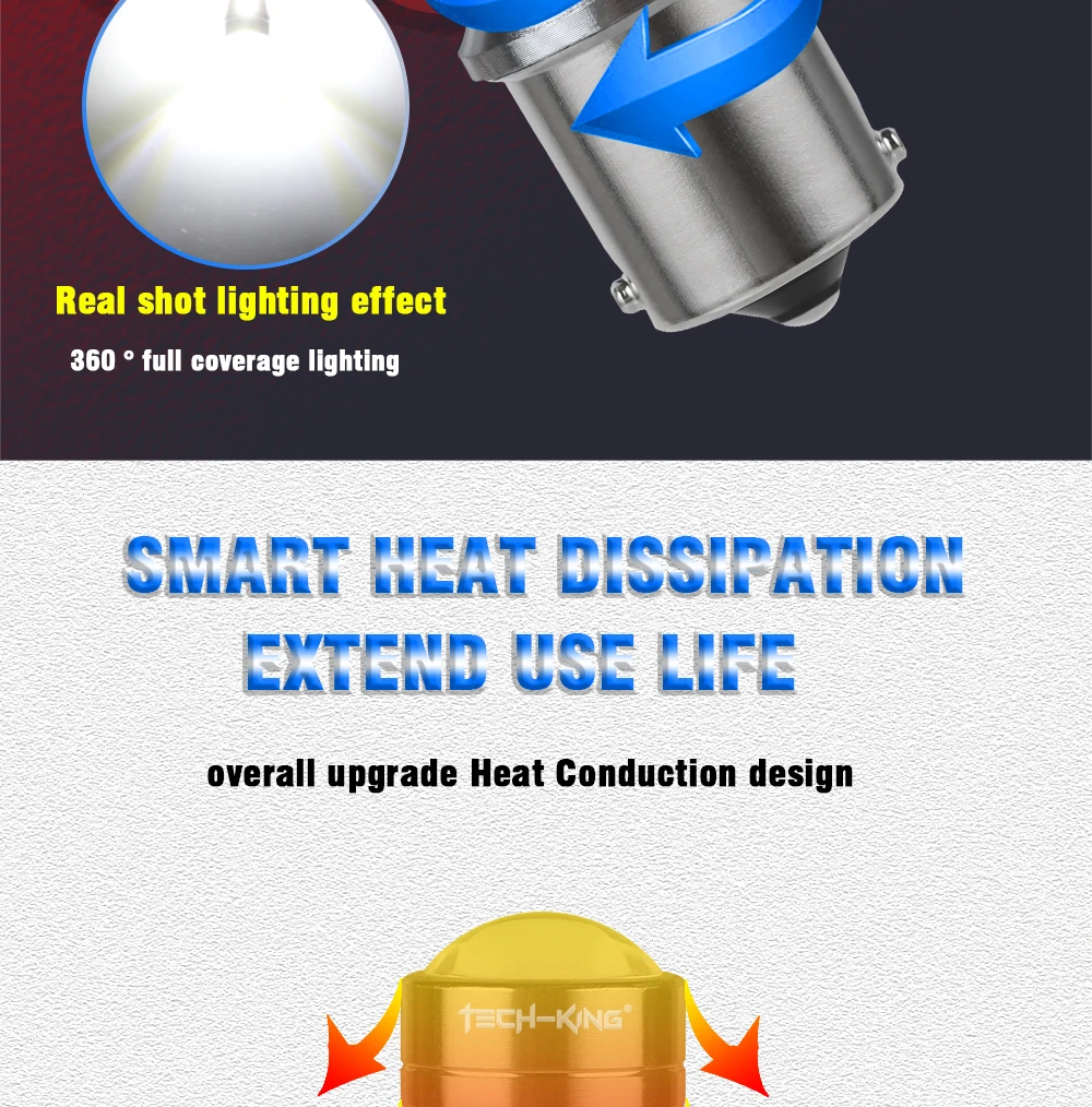 TECH KING Super Bright Canbus 12V 5W 3030 18SMD W21/5W 1157 7440 Car Led decode reverse lights Read turn signal brake bulb