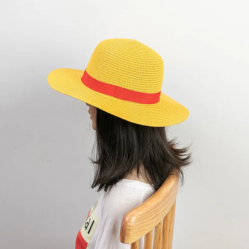 MB3  Wholesale one pieced sun shade Anime cosplay youth flat boater paper wheat luffy straw hat and cap for woman