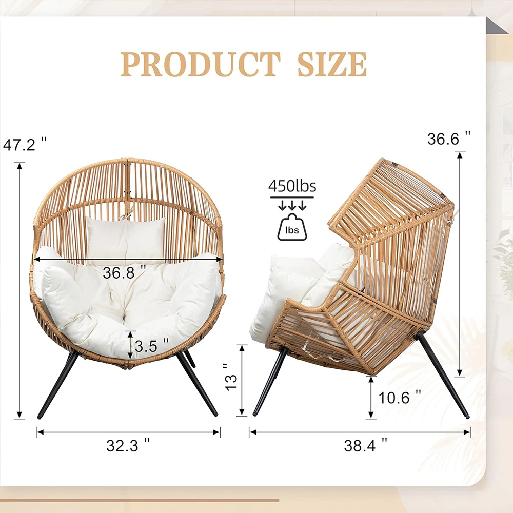 product modern outdoor wicker egg chair pe rattan cushion oversized patio lounge chair for balcony backyard garden-6