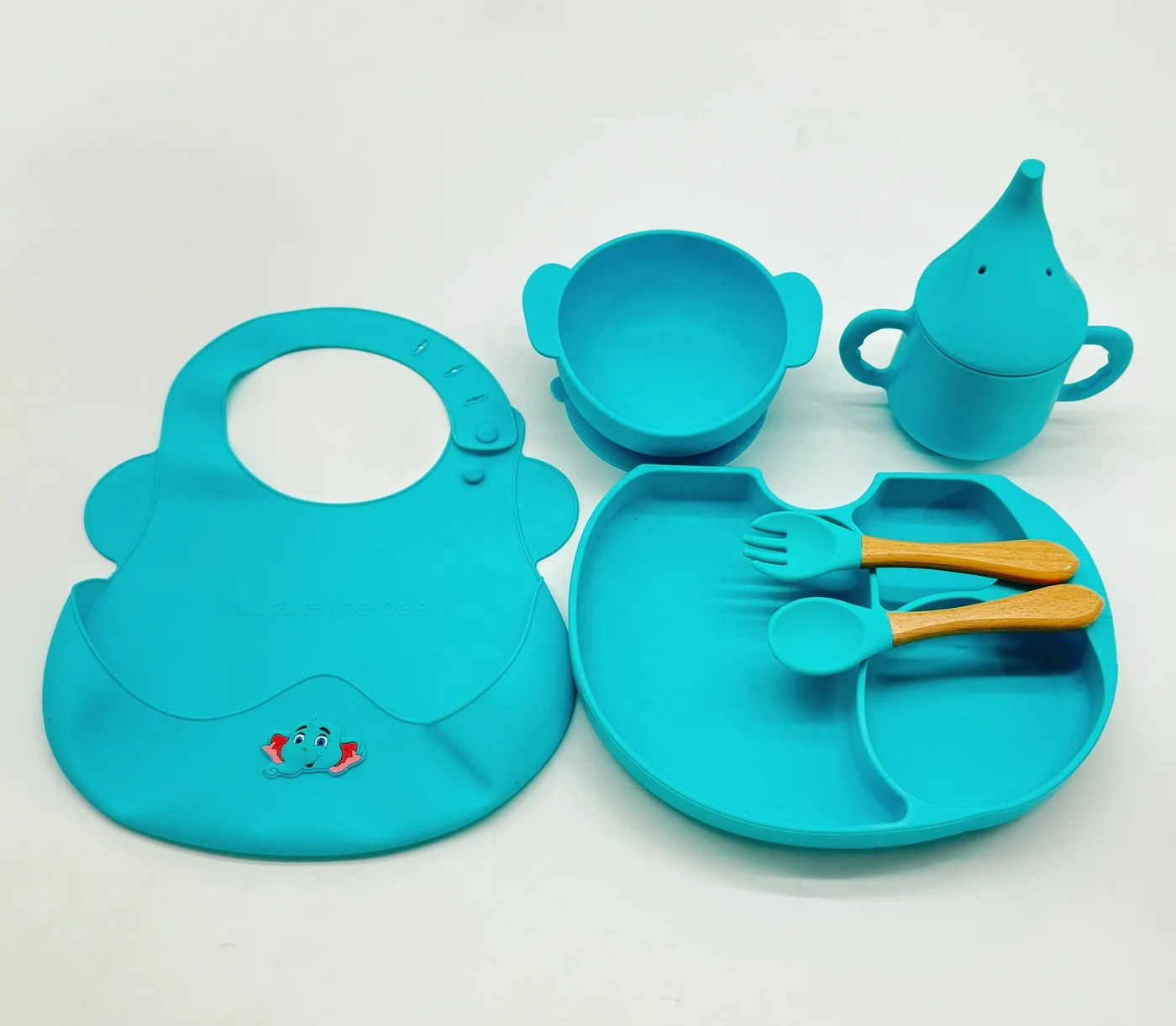 Custom BPA Free Food Grade Silicone Tableware Kid Other Plate Dish Snacks Cup Straw Bibs with Bowl Suction Feature supplier