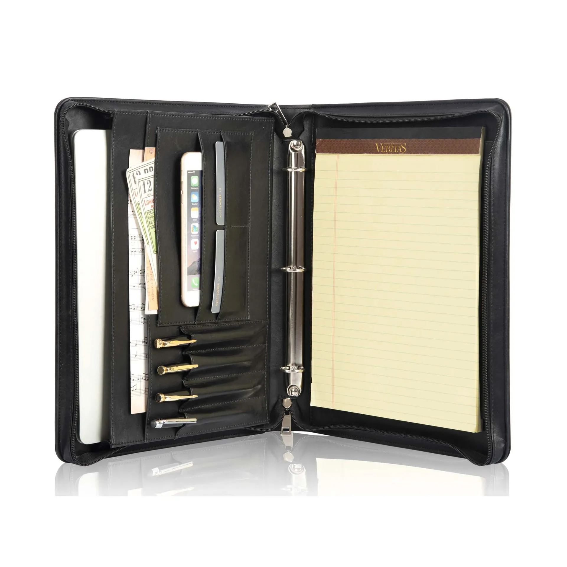 Leather Portfolio Binder Custom Multi-Functional Business Padfolio Folder with 3 Ring binder