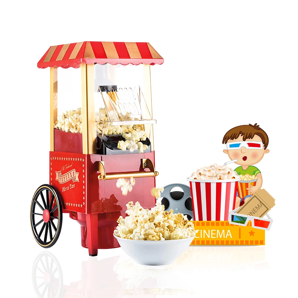 Red Healthy and Quick Snack Suitable for Home Use Party Popcorn Maker Hot Air Popcorn Machine 1200W Vintage Tabletop Electric Popcorn Popper Movie Nights and Birthday Gift 
