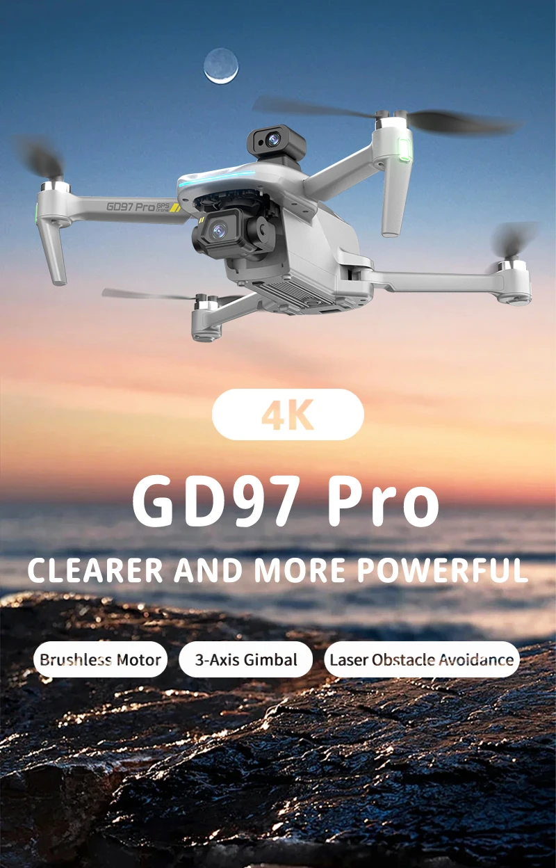 GD97PRO GPS Drone 3-axis Gimbal Ordinary Remote Control Flight Long Range 6KM Display Digital Remote Controller Real 1080P to 4K
