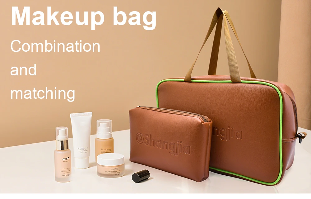 Pu Leather Cosmetic Bag Pvc Transparent Travel Toiletry Wash Pouch Clear Cosmetic Bag factory