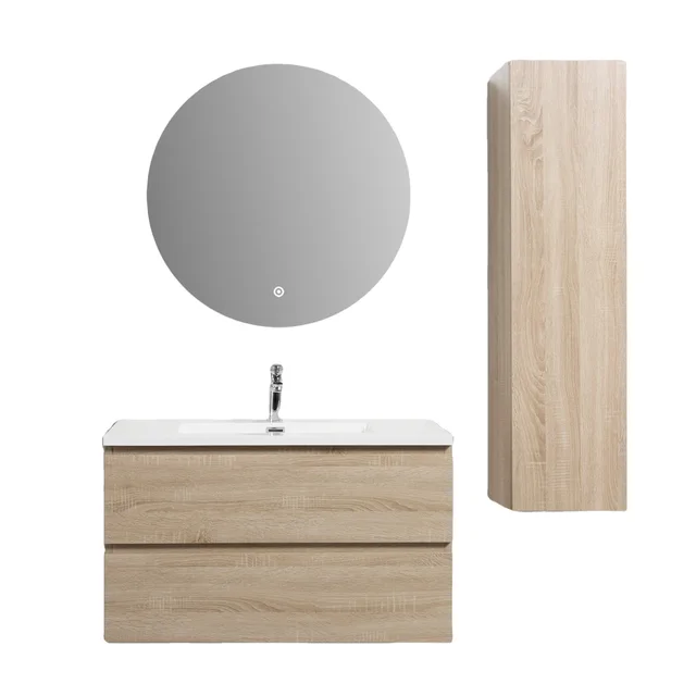 Modern Style Plywood  Bathroom Cabinet Full Set Solid Wood Wall Mounted Single Basin Bathroom Vanity With Smart Mirror