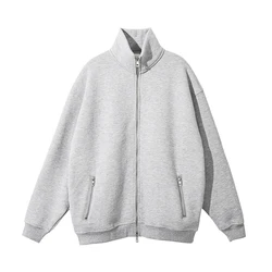 Custom Plus Size Two Way Zipper Pocket Polar Fleece Jackets Blank Stand Collar Cotton Leisure Men's Jacket