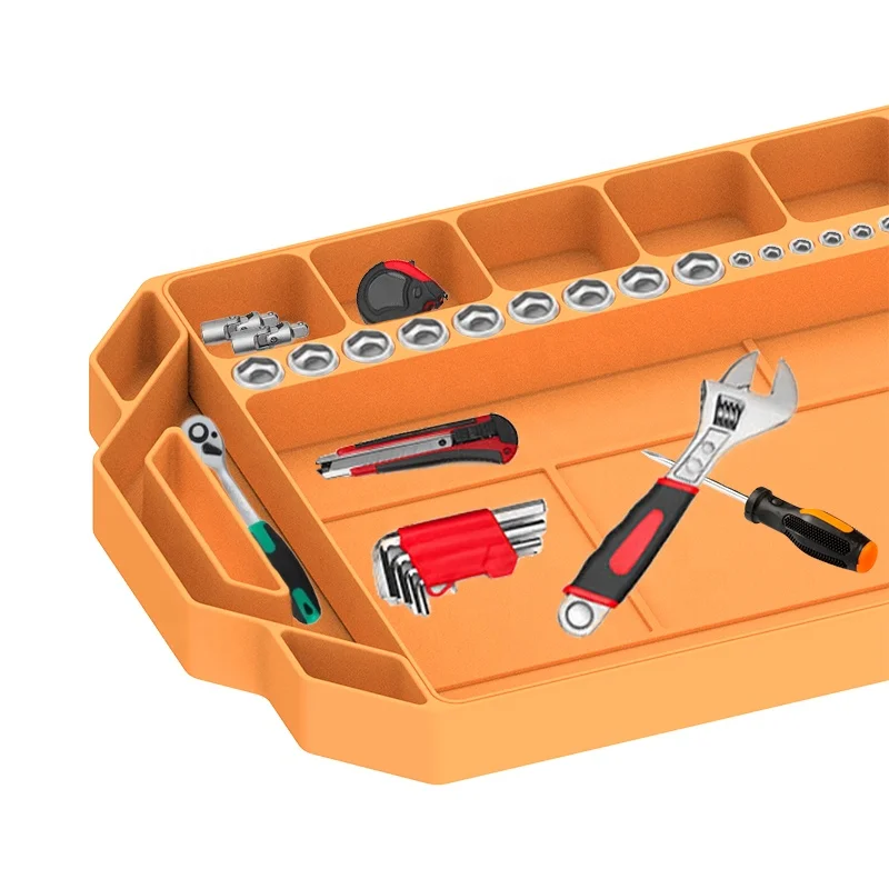Premium Silicone Tool Tray Non-Slip Flexible Tool Storage Organizer Multi Purpose Tool Mats with Small Parts Tray Holder
