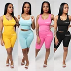 2020 Summer New Women Sleeveless Short Pants Large Casual Sportswear 2 Piece Set Customize LOGO