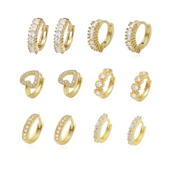 New Trendy Gold Plated Tiny Small Shiny Cubiz Zirconia Diamond Huggie Hoop Earrings