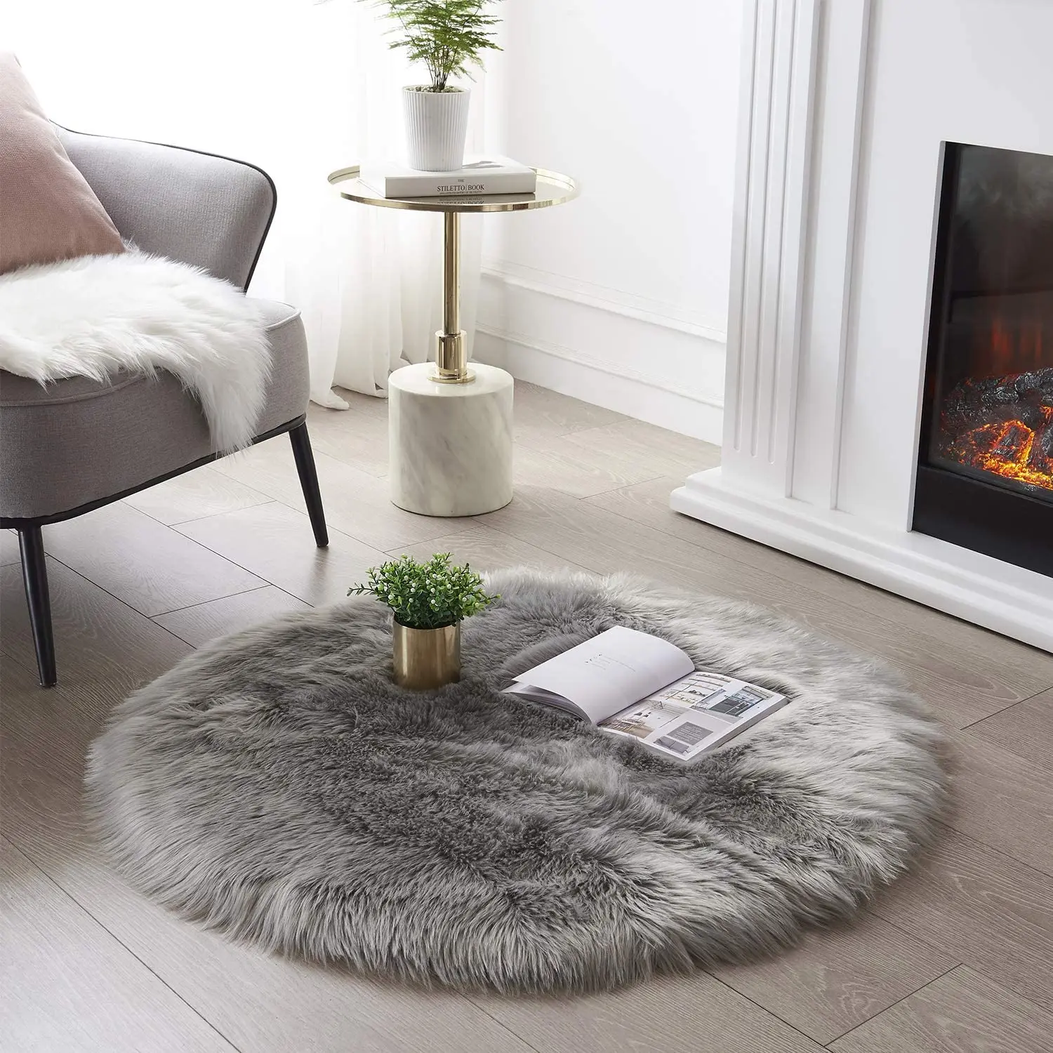 grey faux fur rug large