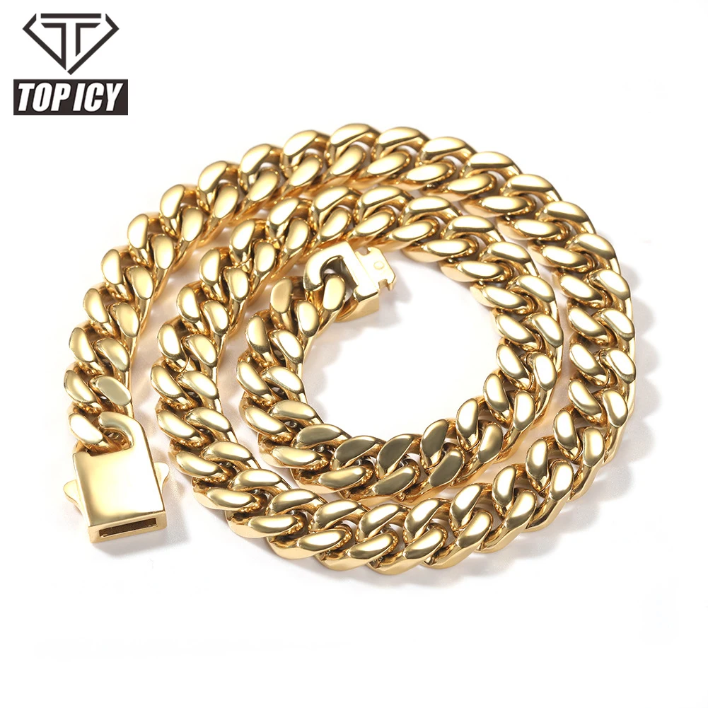 Safty spring clasp stainless steel miami cuban link chain silver Miami traditional 18k gold plated cuban link chain necklace
