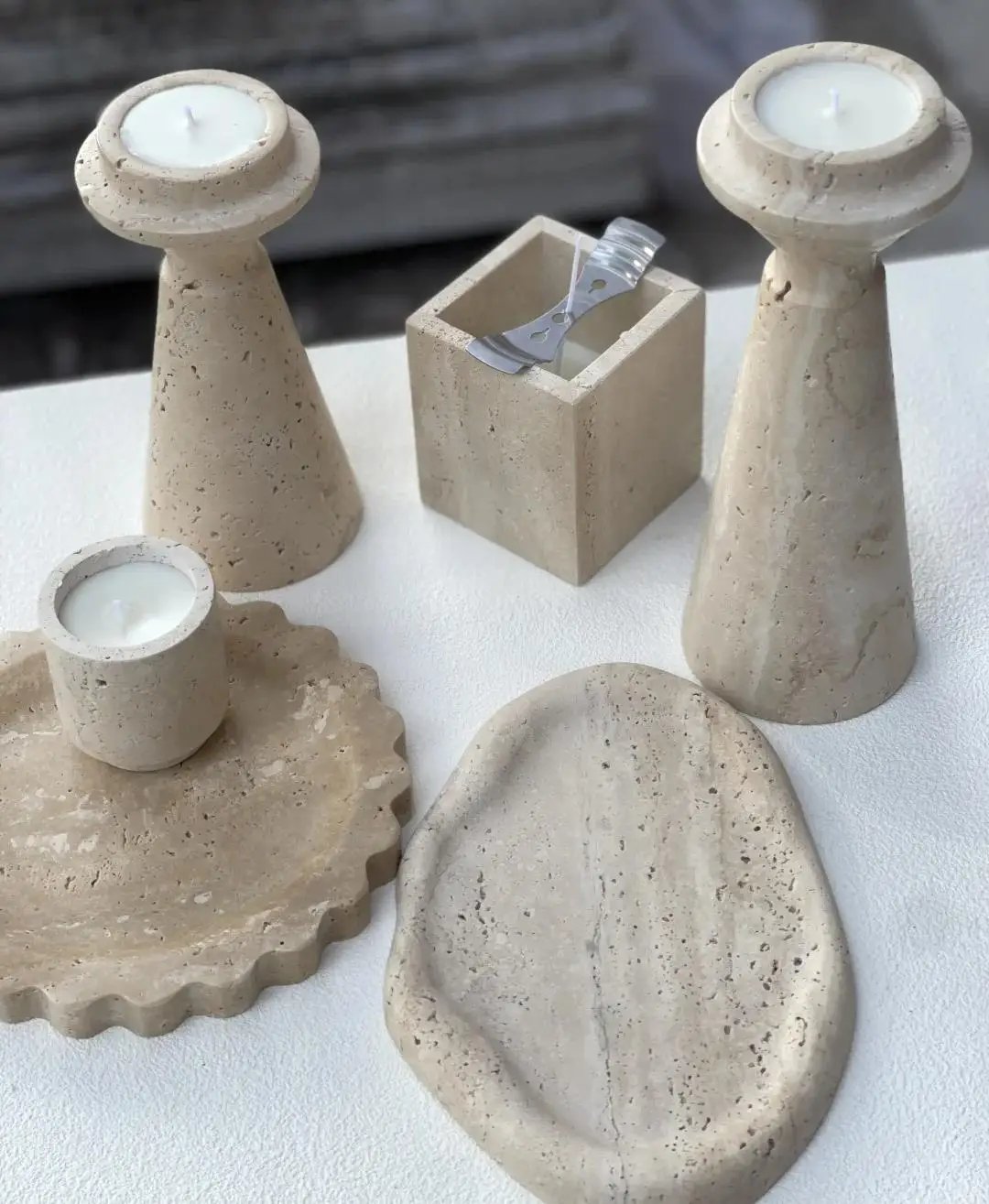 product natural stone travertine tray indoor tabletop tea tray crafts handmade marble travertine craft-3