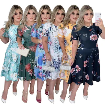 10311-MX14 latest painted floral women plus size dress summer sehe fashion